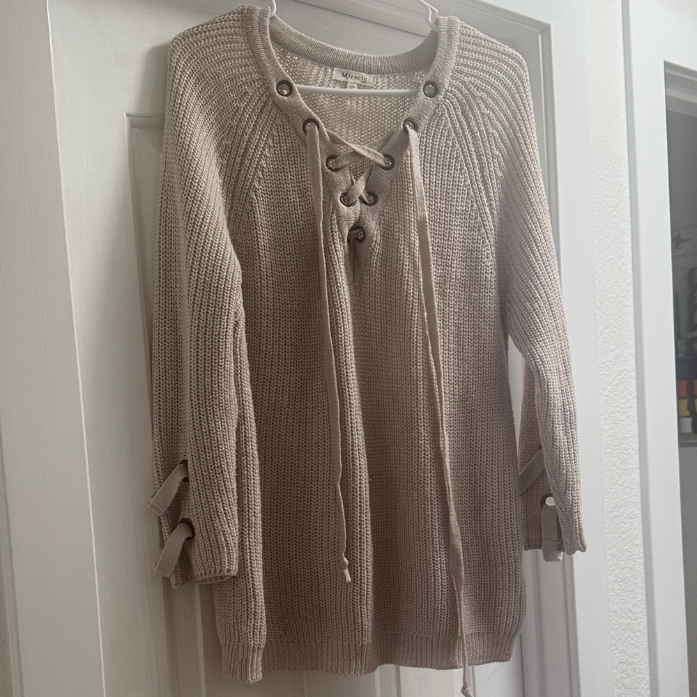 Miracle Women's Lace-Up Sweater - Tan